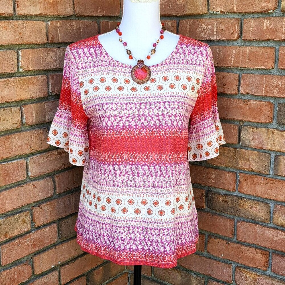 Lucky Brand Top, Purple Ivory Multi, Short Sleeve, NWT, Size S/P - Picture 3 of 11